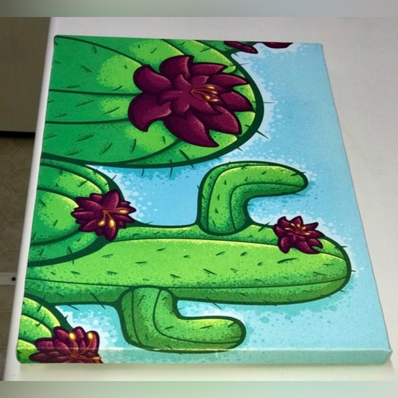 Modern Urban Pop Art Stretched Canvas Acrylic PURPLE FLOWER CACTUS Painting - Picture 2 of 10